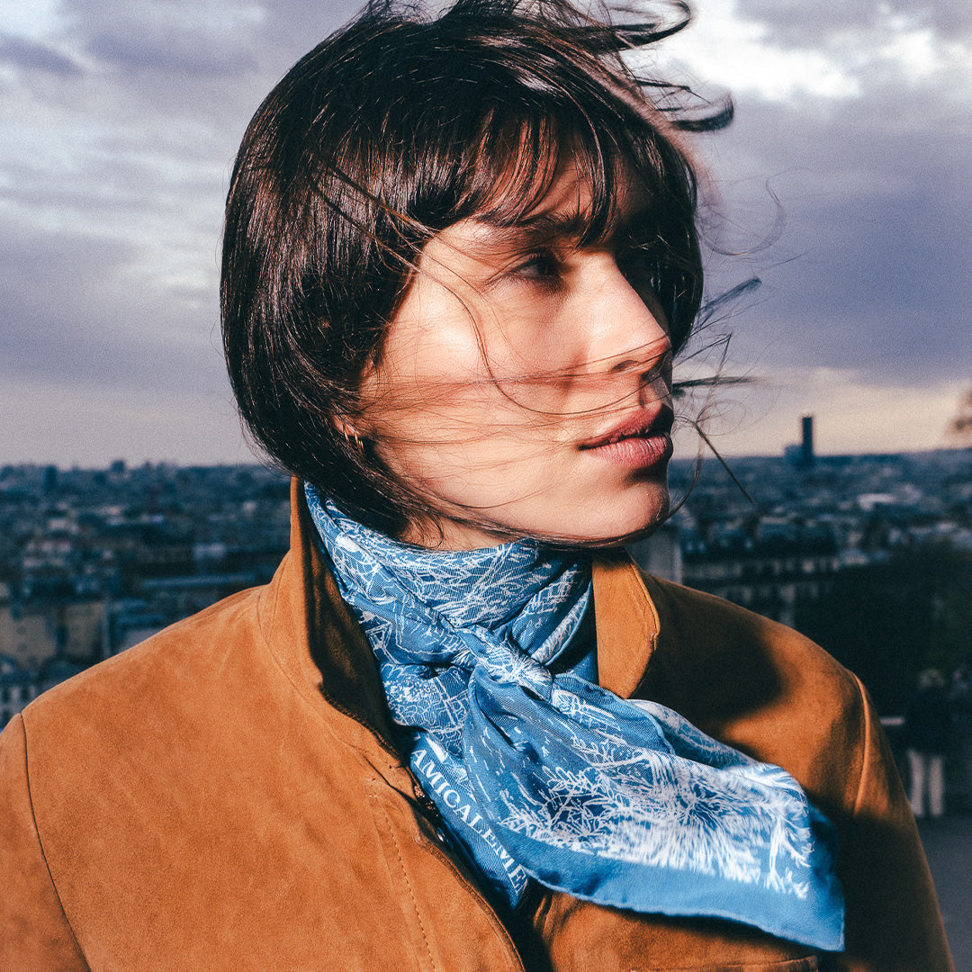 Carré de soie Pays du Levant - Bleu