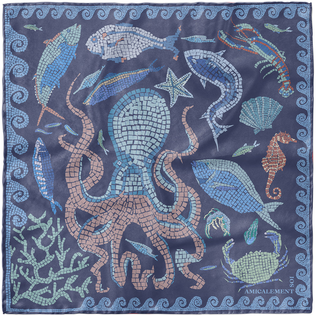 Carré de soie MER ANTIQUE - Bleu abysse