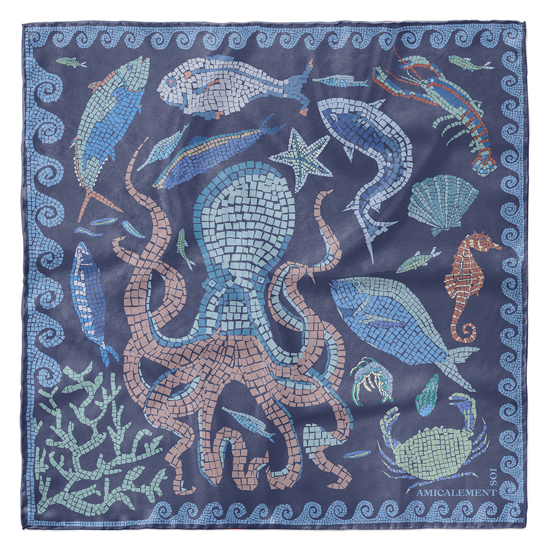 Carré de soie MER ANTIQUE - Bleu abysse